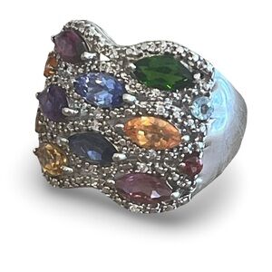 Multi-Color Marquis Cut Gemstone Sterling Silver STS Cocktail Ring Size 8